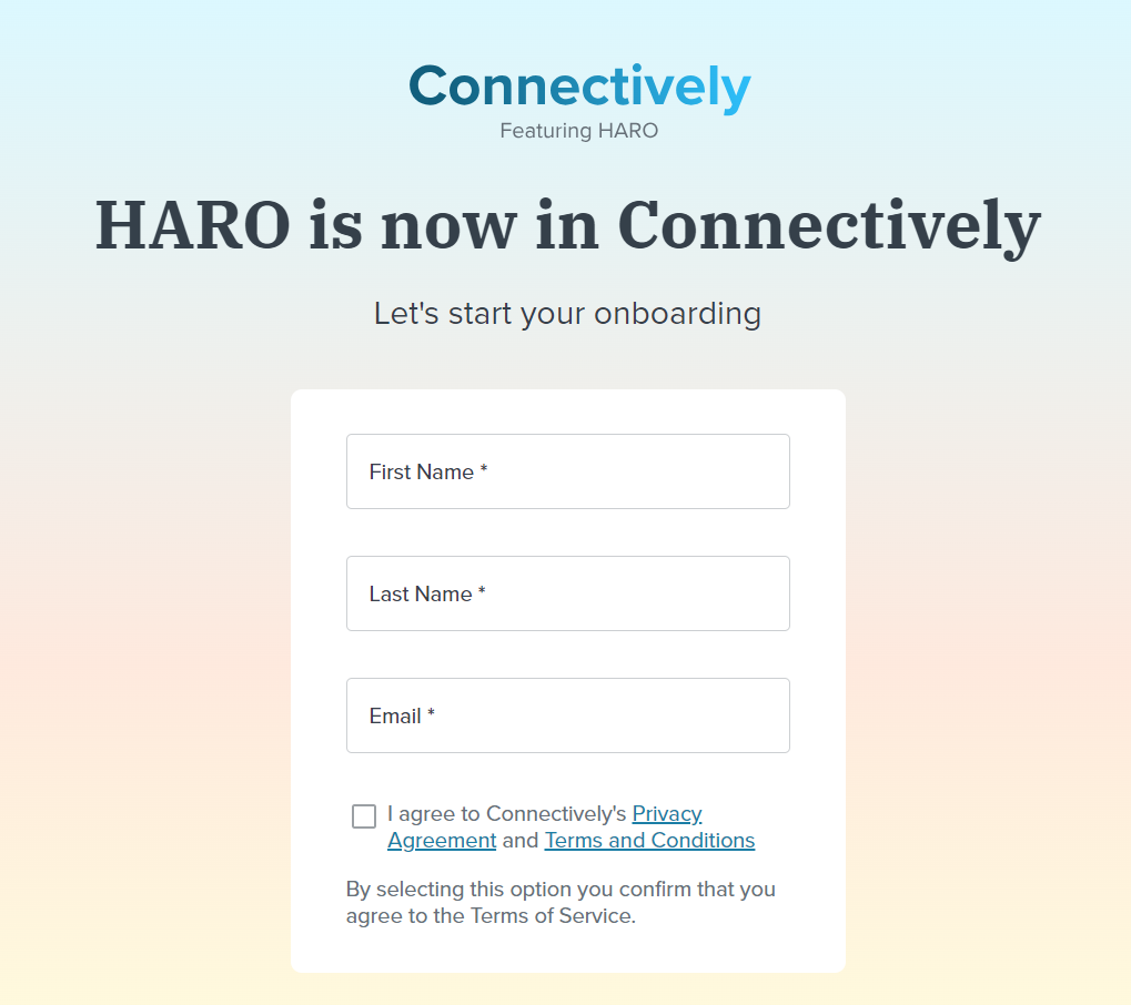 HARO Sign Up Page